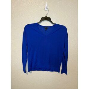 Eileen Fisher Petite Cobalt Blue V Neck Long Sleeve Knit Top Sweater